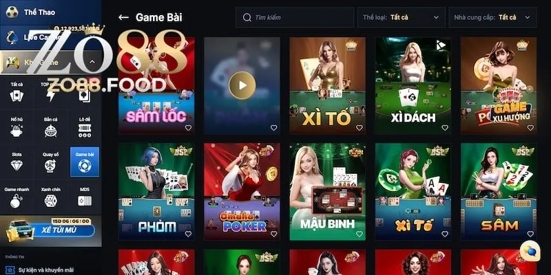 Nhiều trò chơi đánh bài hấp dẫn tại Zo88